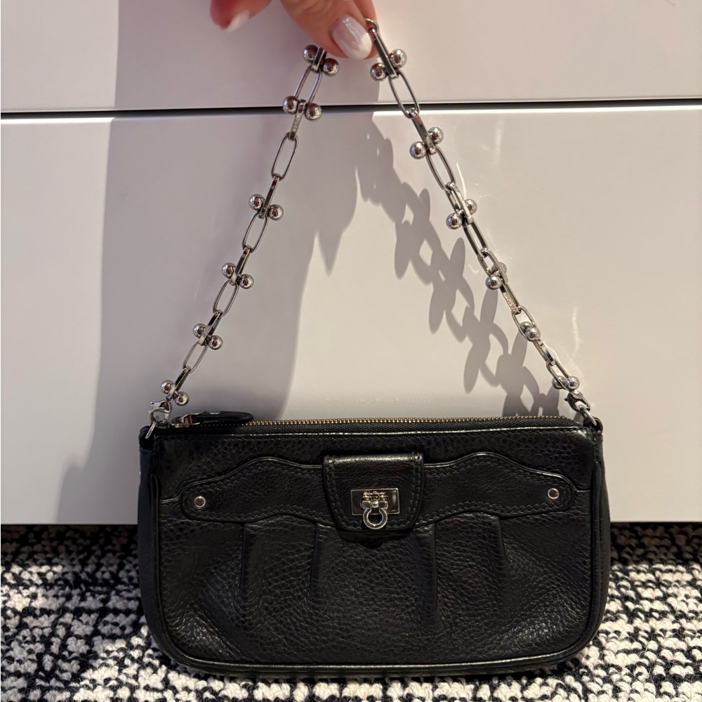 Black Leather Chain Shoulder Bag